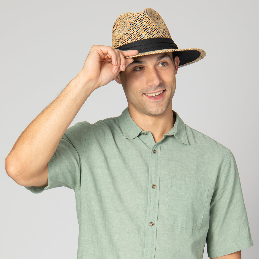 Mens Rush Straw Wide Brim Fedora -FS