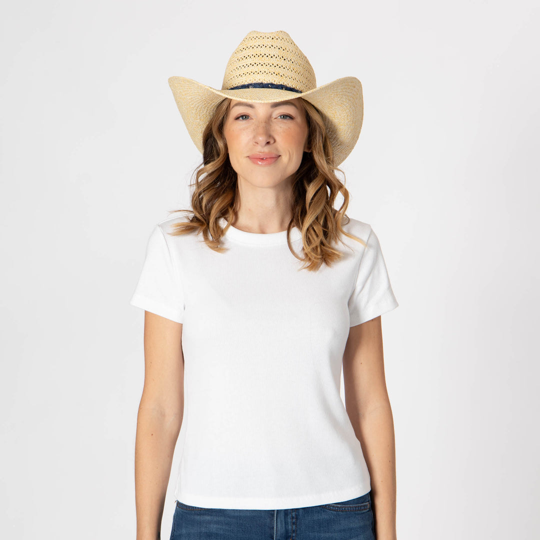 Annie - Woven Toyo Straw Cowboy with Wire Brim