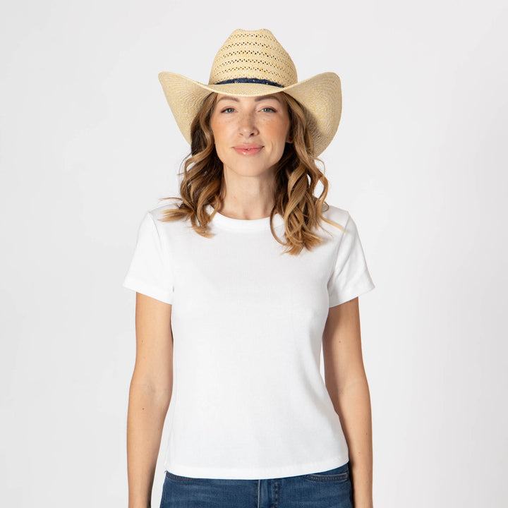 Annie - Woven Toyo Straw Cowboy with Wire Brim