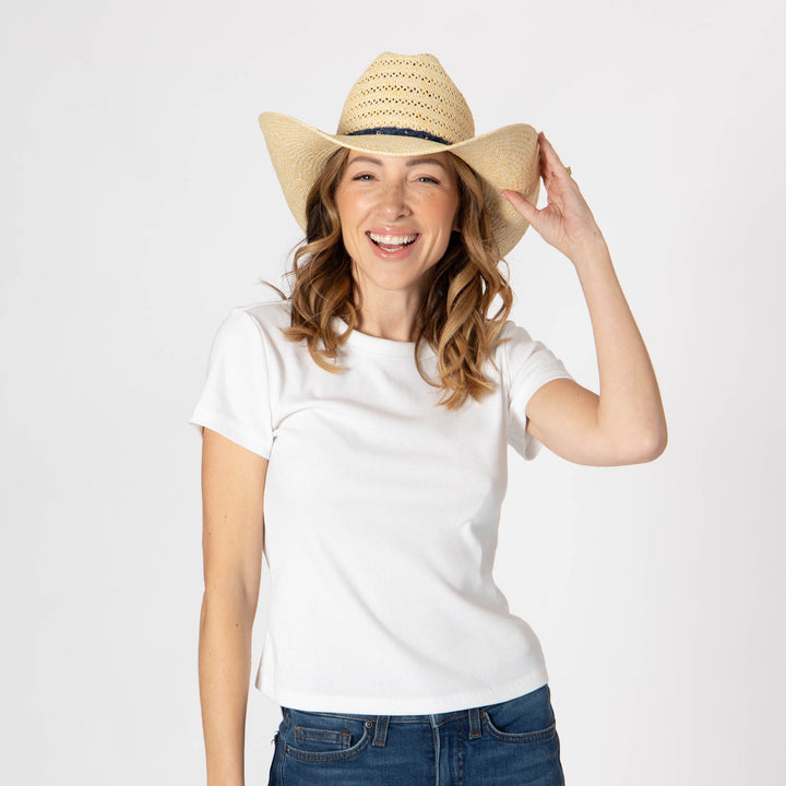 Annie - Woven Toyo Straw Cowboy with Wire Brim