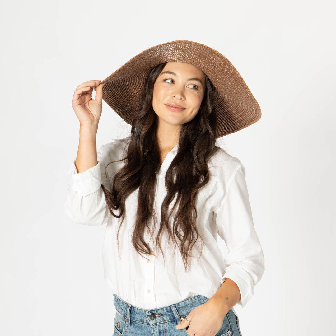 Wide Brim Floppy Sun Hat with Gold Lurex (UBL6836)