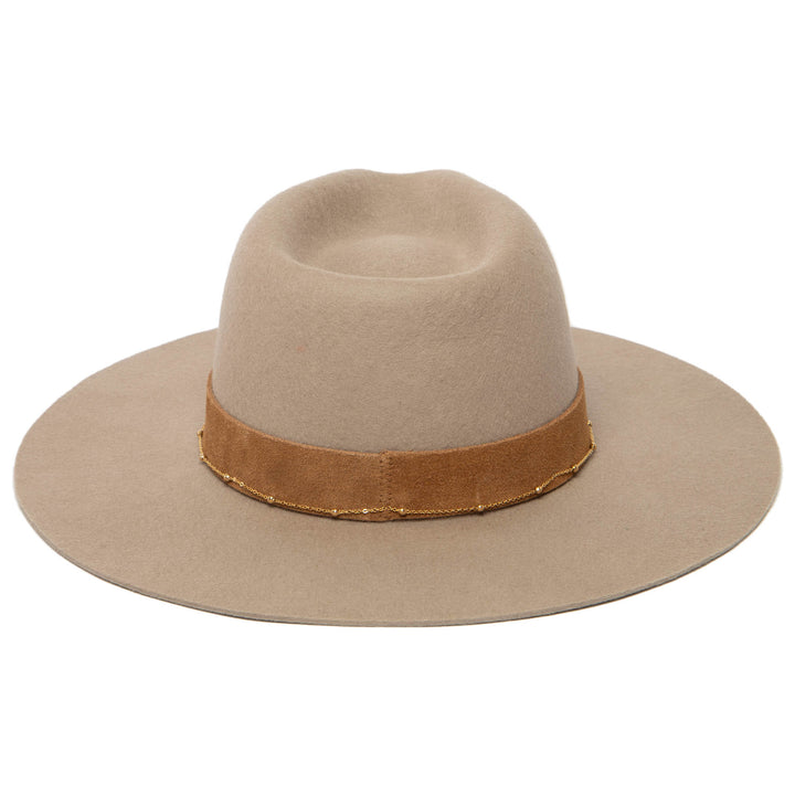 Loretta - Stiff Brim Fedora with Suede Band and Gold Chain (WFH8251)