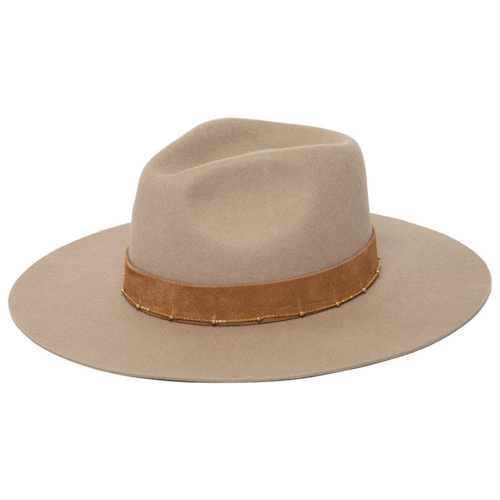 Loretta - Stiff Brim Fedora with Suede Band and Gold Chain (WFH8251)