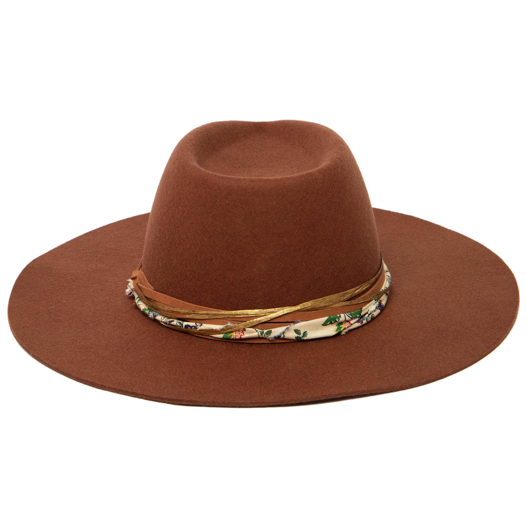 Farrah - Stiff Brim Fedora with Patterned Fabric Band (WFH8252)