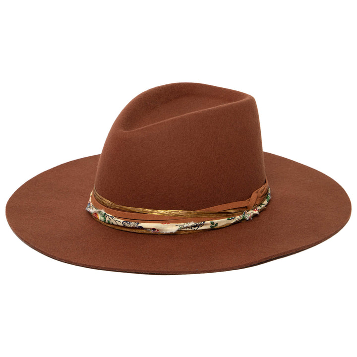 Farrah - Stiff Brim Fedora with Patterned Fabric Band (WFH8252)