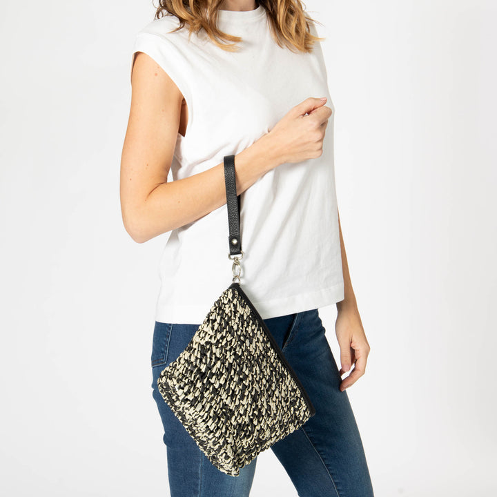Julia - Black and White Zip Top Clutch