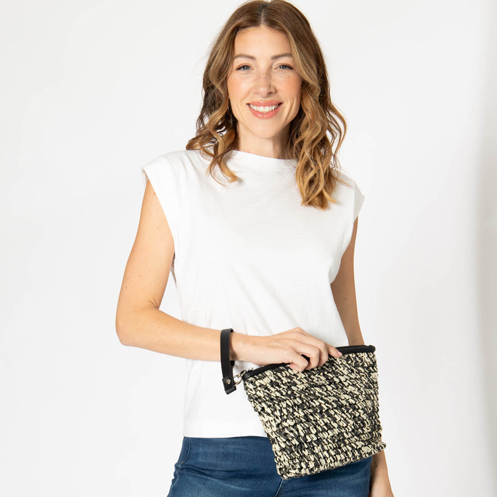Julia - Black and White Zip Top Clutch