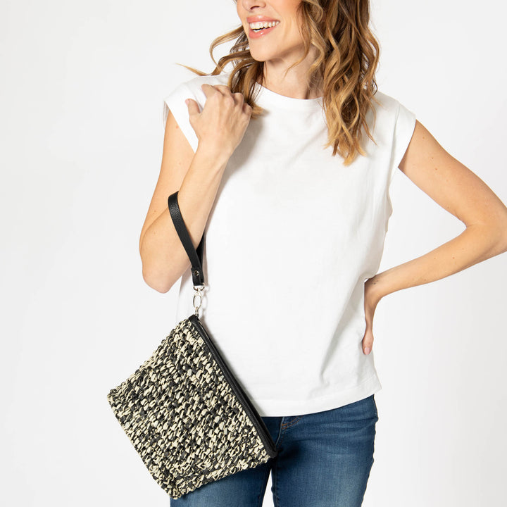 Julia - Black and White Zip Top Clutch