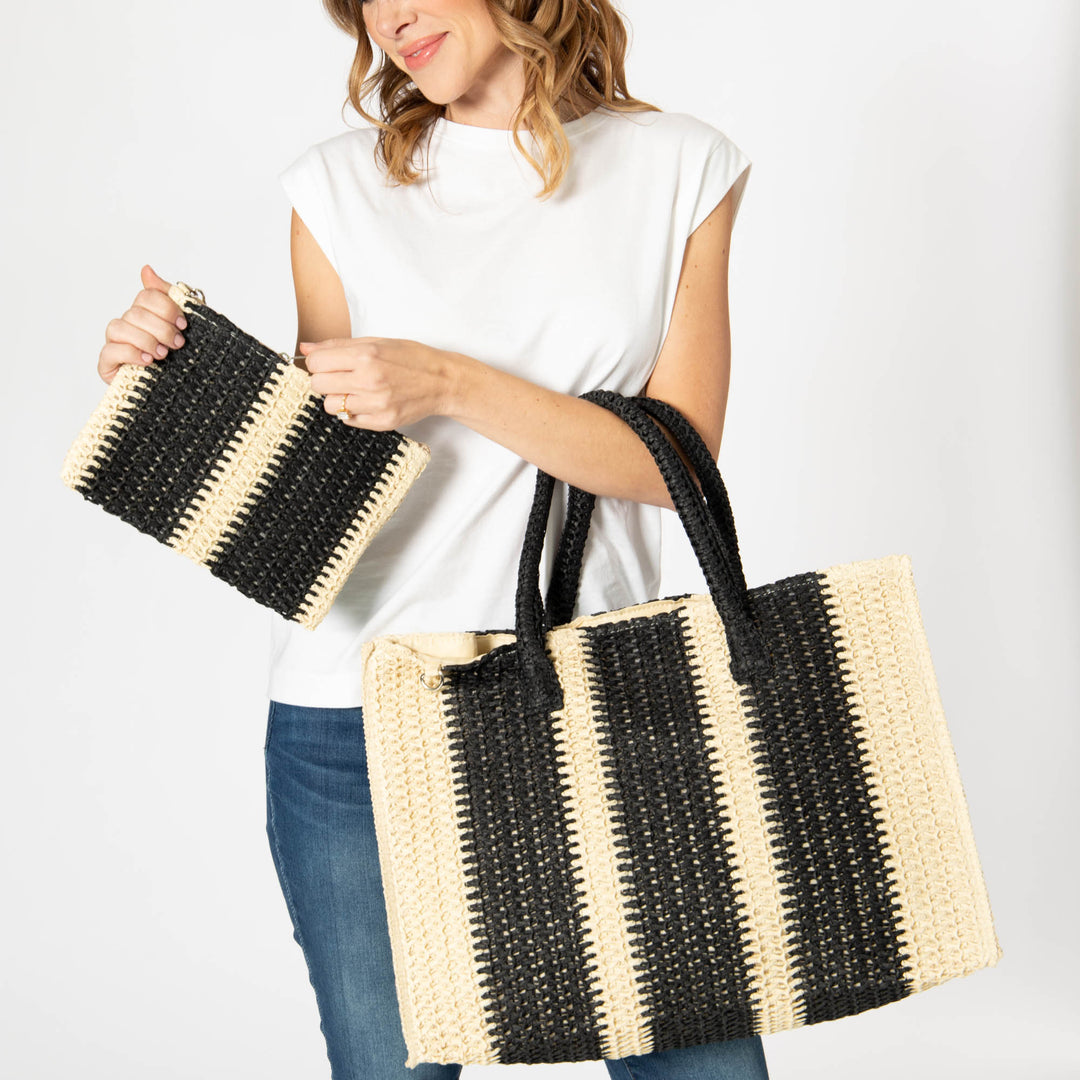 Mercado - Striped Crochet Tote with Matching Pouch