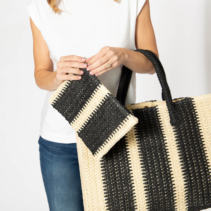 Mercado - Striped Crochet Tote with Matching Pouch