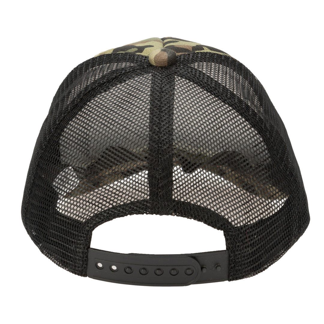 Camo Cut &amp; Sew Trucker Hat with All Over Camo Print and Mesh Backing