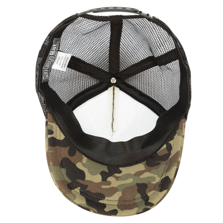 Camo Cut &amp; Sew Trucker Hat with All Over Camo Print and Mesh Backing
