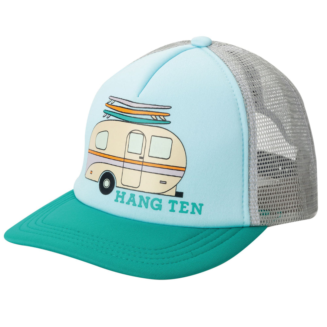 Hang Ten Kids Foam Front Screen Printed Mesh Back Trucker Hat - HTK3005