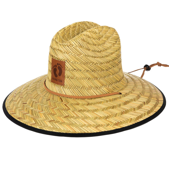 Hang Ten Straw Lifeguard Hat with Lined Under-Brim and Leather Chin Cord - HTL0000