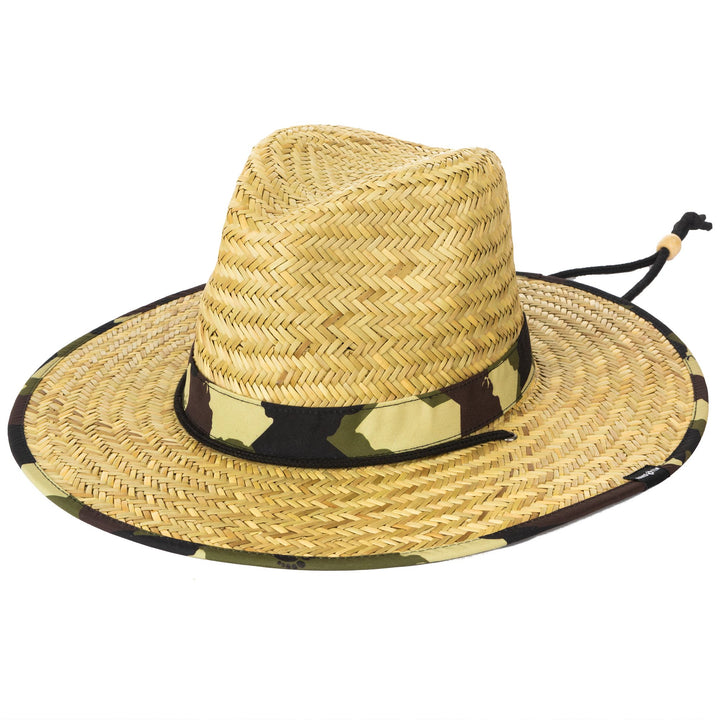 Hang Ten Straw Lifeguard Hat with Printed Under-Brim and Chin Cord - HTL0006