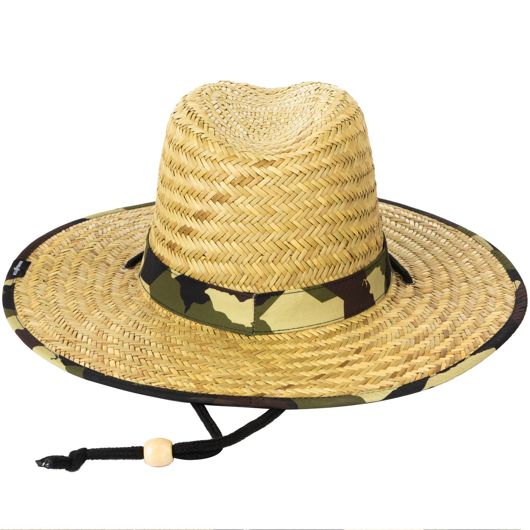 Hang Ten Straw Lifeguard Hat with Printed Under-Brim and Chin Cord - HTL0006