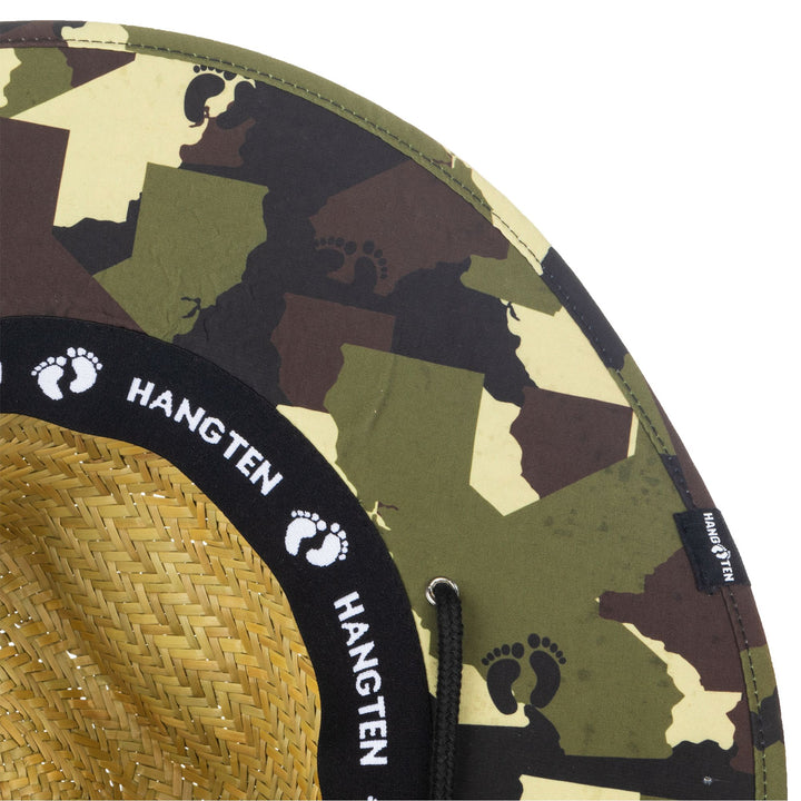 Hang Ten Straw Lifeguard Hat with Printed Under-Brim and Chin Cord - HTL0006