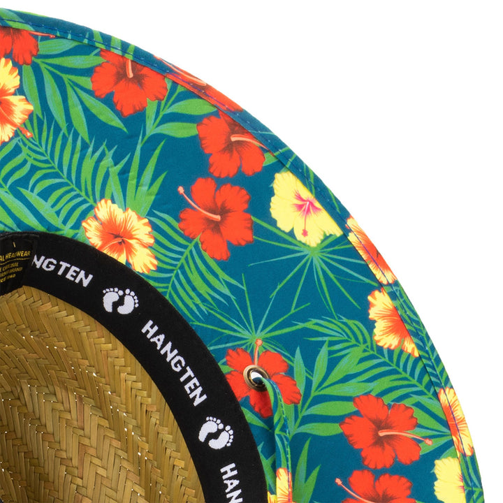 Hang Ten Lifeguard Hat with Embroidered Patch and Tropical Printed Under-Brim - HTL1111