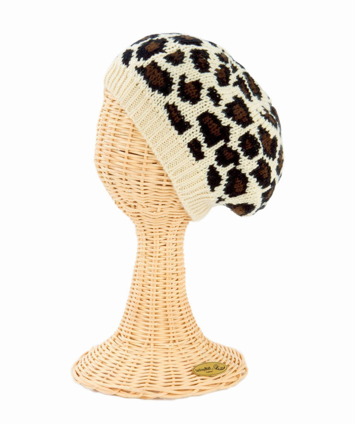Womens Leopard Knit Beret