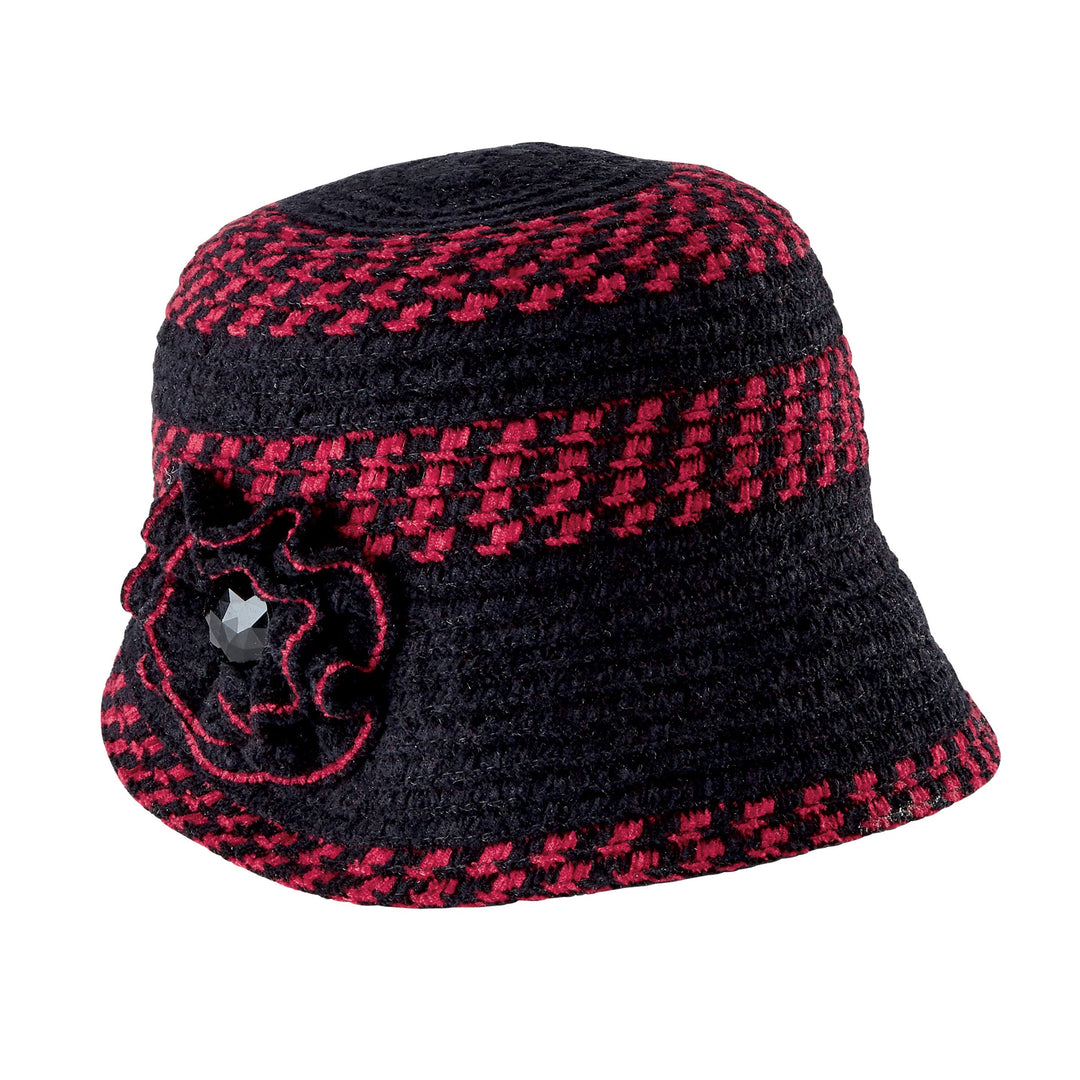 Womens Chenille Cloche With Flower And Jewel