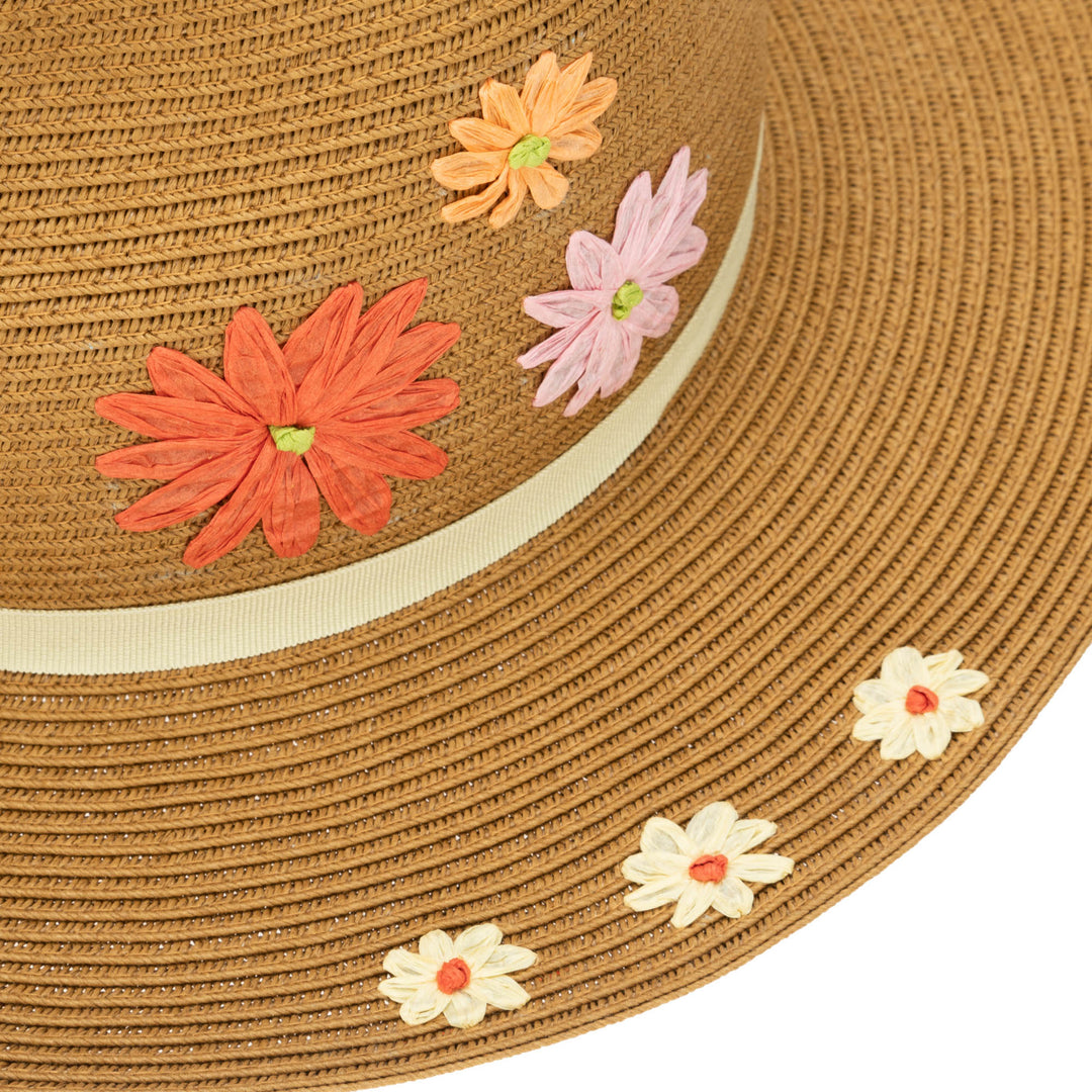 Kids Paperbraid Fedora with Retro Floral Embroidery