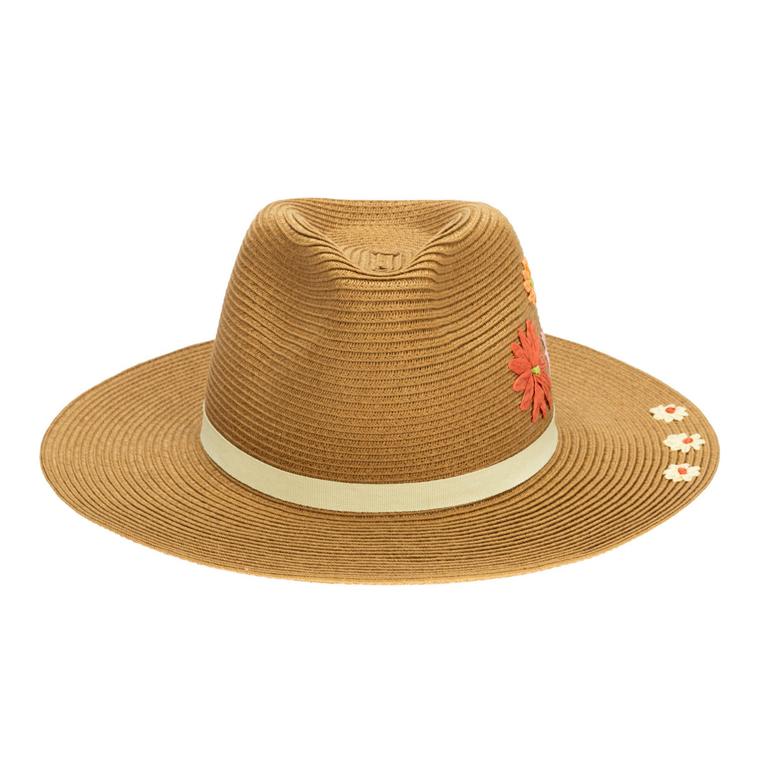Kids Paperbraid Fedora with Retro Floral Embroidery