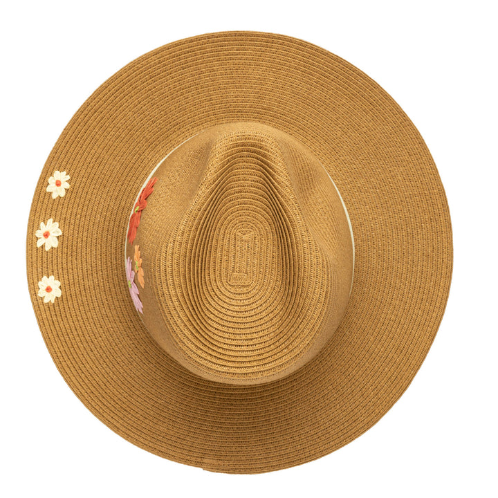 Kids Paperbraid Fedora with Retro Floral Embroidery