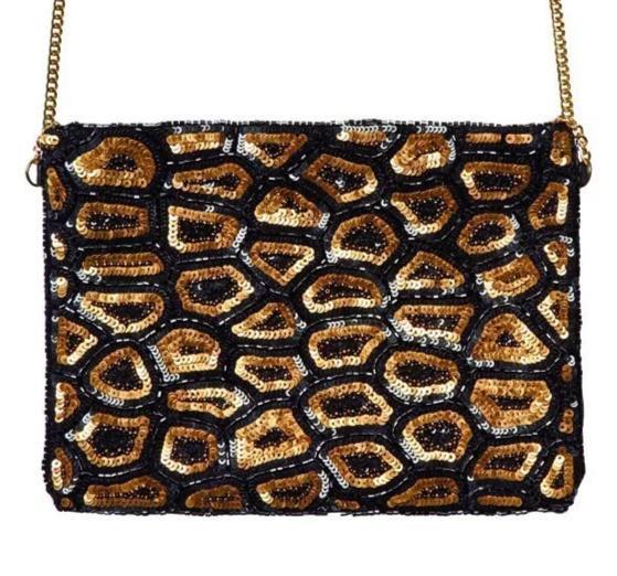 Sequins Animal Print Clutch w/ Gold Chain Strap (BSB3548) -FS