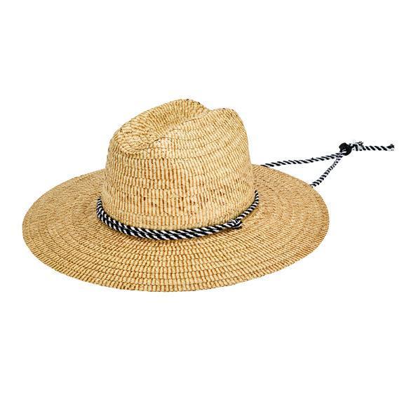 HAT - Men's Kwai Braided Straw Lifeguard With Adjustable Black And White Chin Cord