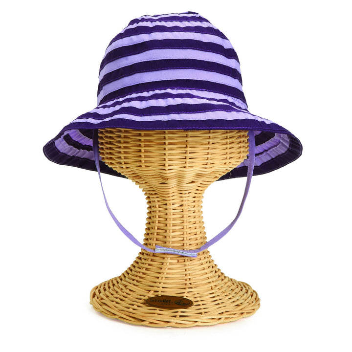 Kids Striped Ribbon Bucket Hat With Chin Strap (RBK3082)