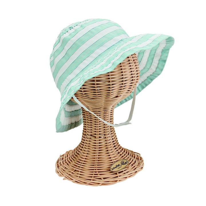 Kids Striped Ribbon Bucket Hat With Chin Strap (RBK3082)