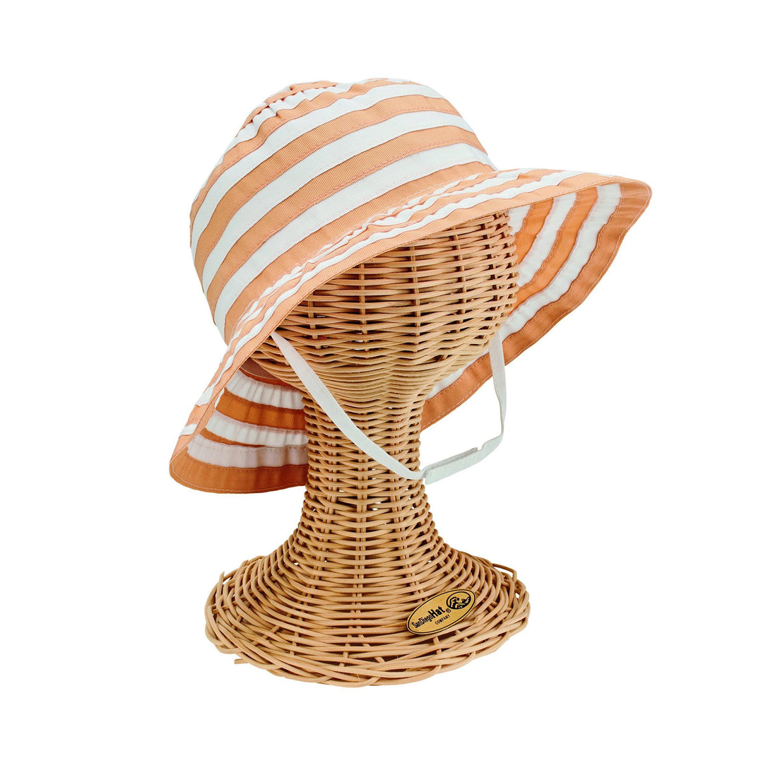 Kids Striped Ribbon Bucket Hat With Chin Strap (RBK3082)