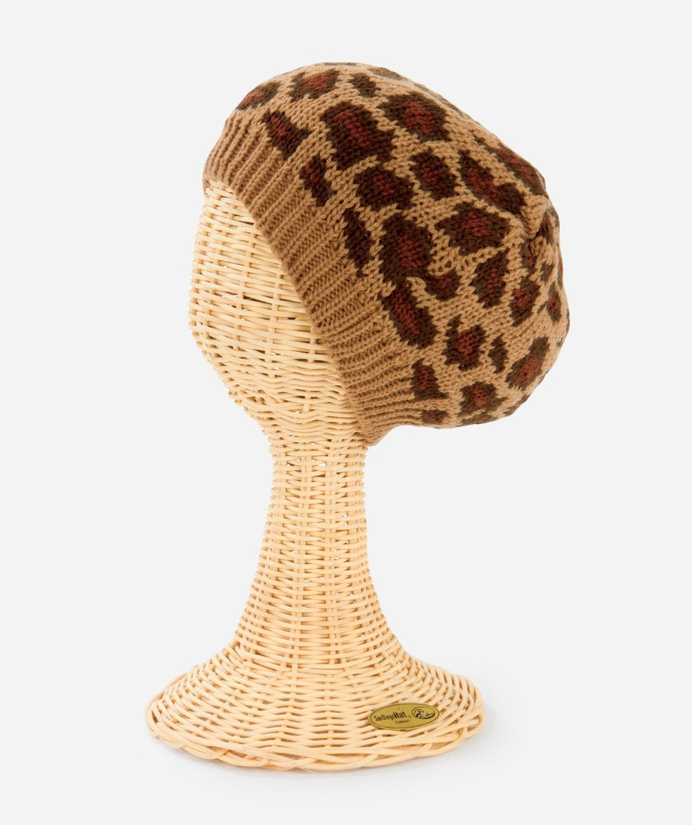 Hats - Womens Leopard Knit Beret