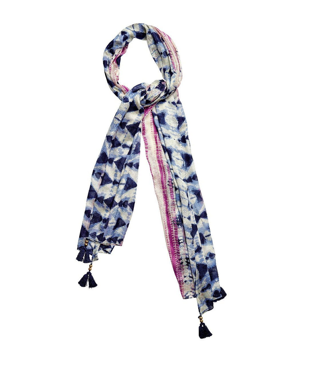 Hats - Womens Woven Tie Dye Scarf W/ Tassels