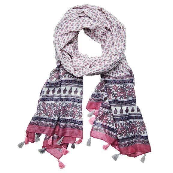 SCARF - WOMENS WOVEN FLORAL  SCARF WITH BORDER